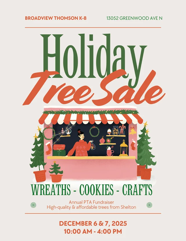 Holiday Tree Sale poster: wreaths, cookies, crafts